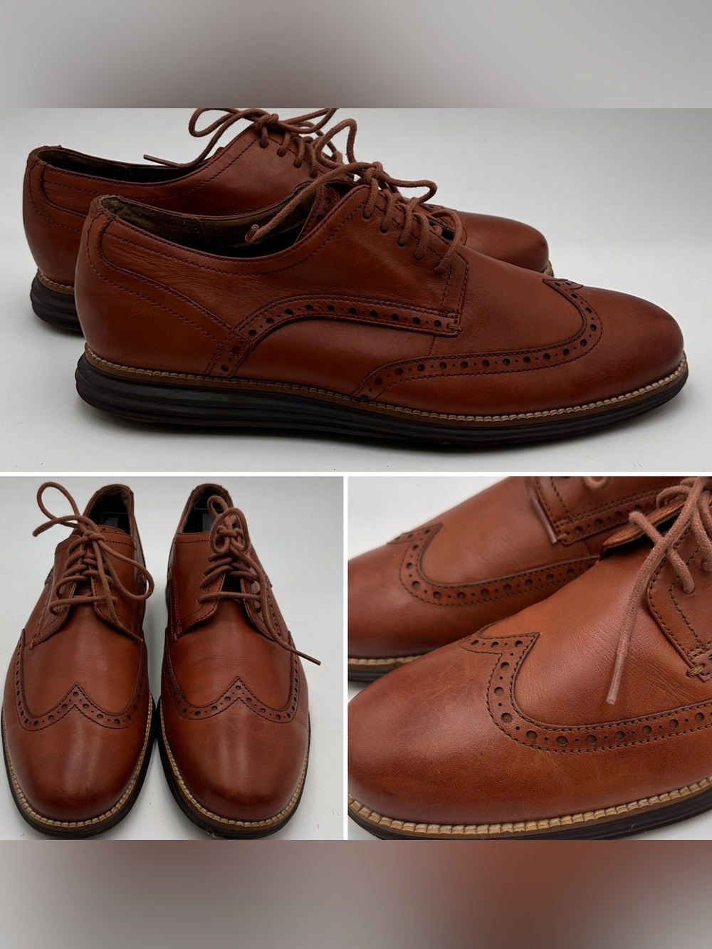 COLE HAAN GRAND OS SHOES MENS SZ 10.5 BROWN WINGTIP OXFORD BROGUE DRESS COMFORT